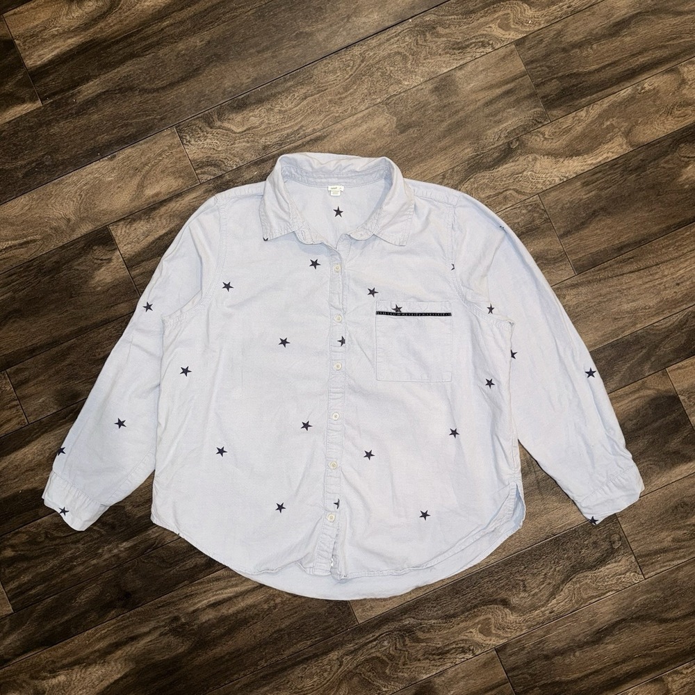 Aerie Long-Sleeve Button-Down Shirt Star All-Over Print Women's Size Large Blue